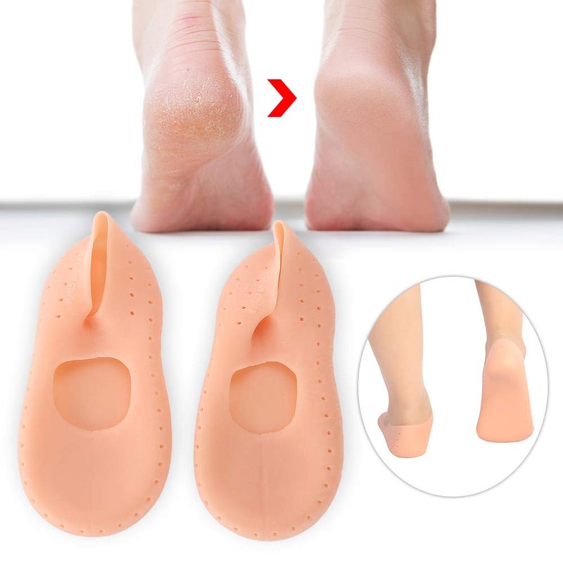 woobles 1 Pair Silicone Socks, Silicone Gel Moisturizing Socks Tool Prevention Socks for Women with Breathable Hole and Silicone Socks for Moisturizing Socks Foot Care(L-Skin Color) - Image 5